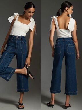 Anthropologie The Skipper Seamed High-Rise Crop Wide-Leg Jeans by Pilcro